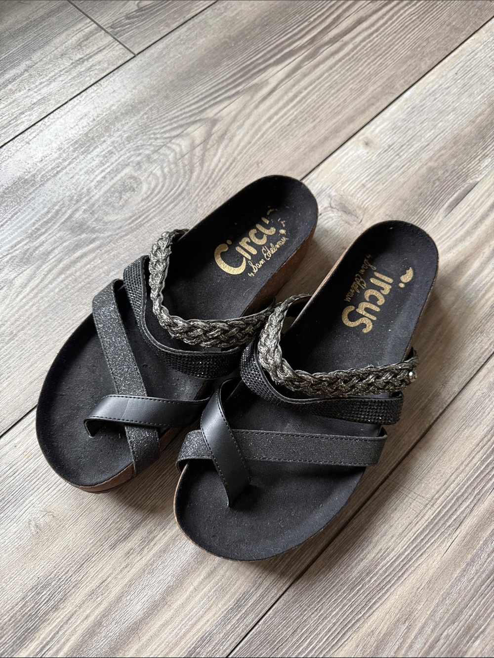 Circus by Sam Edelman Black Braided and Crisscross Slide Sandals size 6